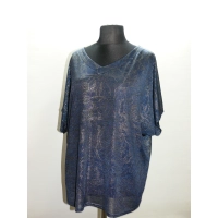 Wieczorowa tunika mieniąca się złotymi kwiatami - granatowa